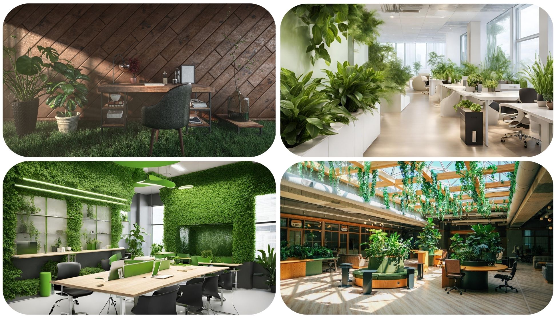 bureaux avec plantes vertes naturelles